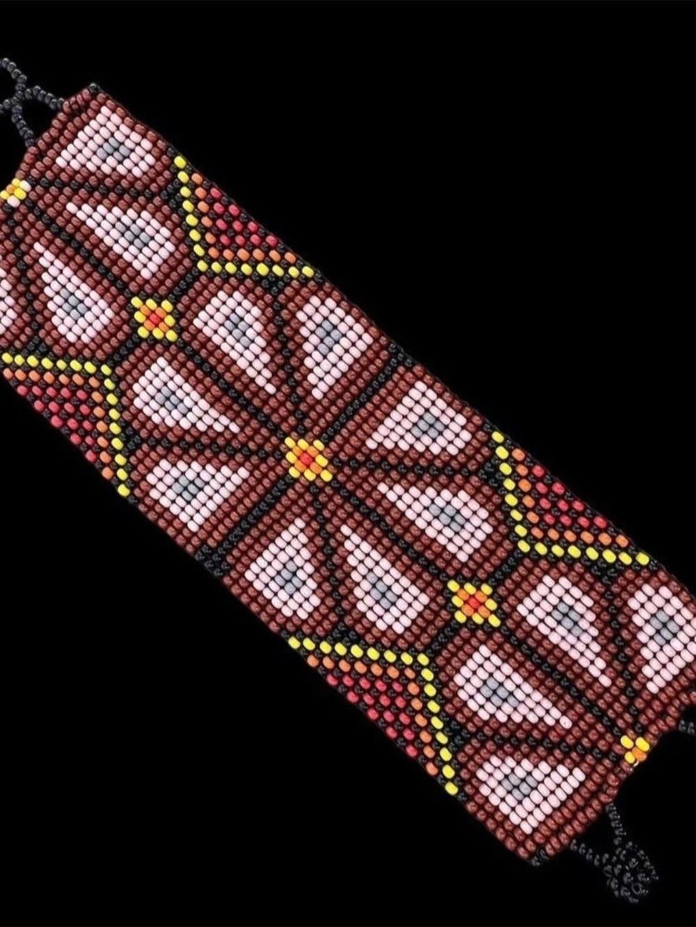 Beaded Geometric Bracelet in Brown & Pink